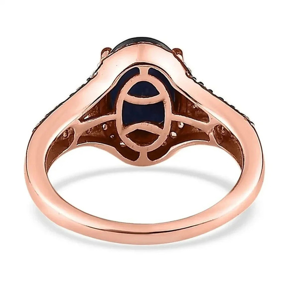 Natural Blue Sapphire & Natural White Zircon & Champagne Zircon Ring - Picture 5 of 10